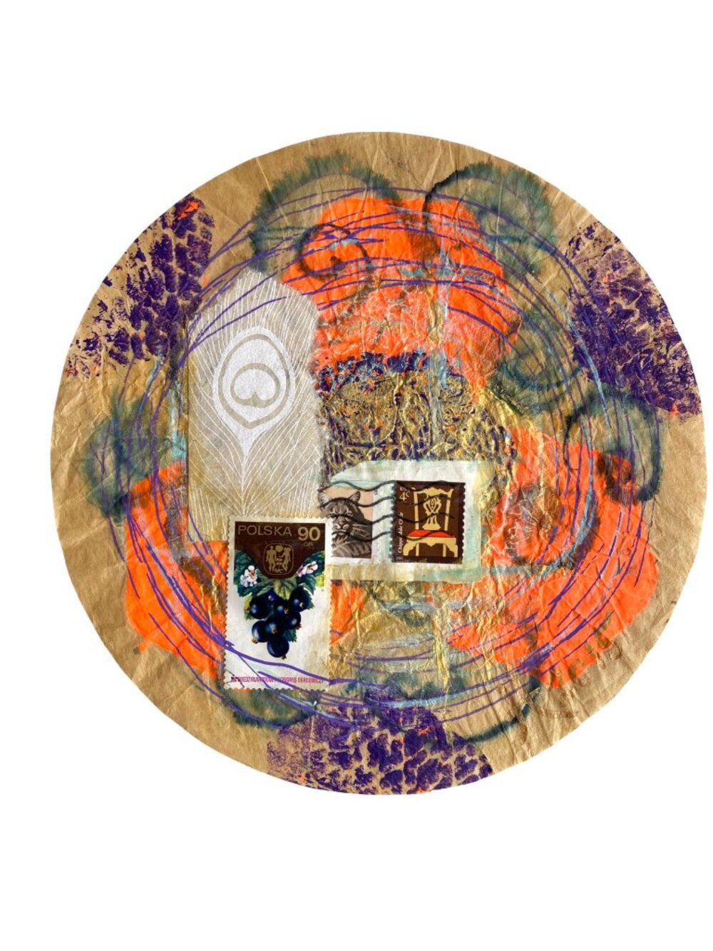 Filtered 1 Original Art Acrylic Collage Painting Round Artwork 7.75in Diameter
